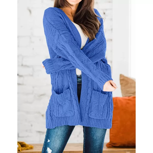 imageZESICA Womens 2023 Fall Winter Chunky Cable Knit Open Front Sweater Long Sleeve Casual Loose Cardigan Outerwear CoatsRoyalblue