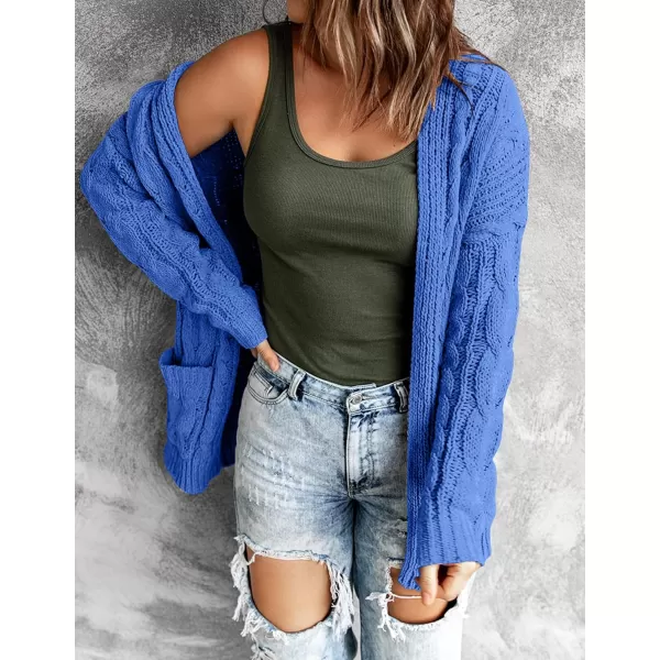 imageZESICA Womens 2023 Fall Winter Chunky Cable Knit Open Front Sweater Long Sleeve Casual Loose Cardigan Outerwear CoatsRoyalblue