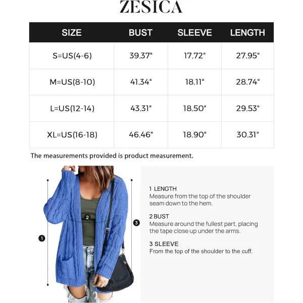 imageZESICA Womens 2023 Fall Winter Chunky Cable Knit Open Front Sweater Long Sleeve Casual Loose Cardigan Outerwear CoatsRoyalblue