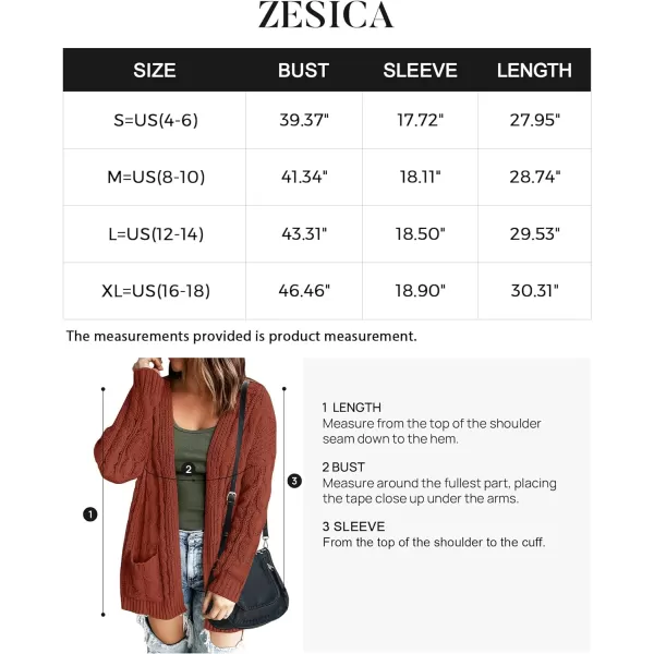 imageZESICA Womens 2023 Fall Winter Chunky Cable Knit Open Front Sweater Long Sleeve Casual Loose Cardigan Outerwear CoatsRustred