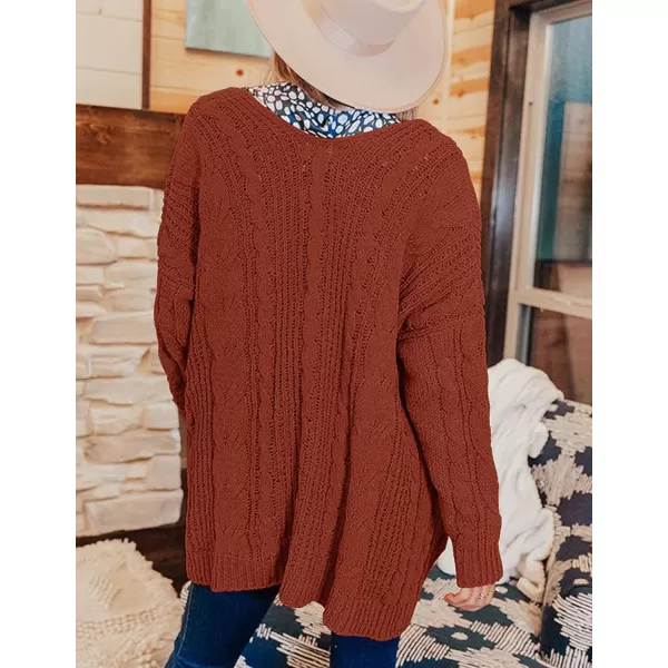 imageZESICA Womens 2023 Fall Winter Chunky Cable Knit Open Front Sweater Long Sleeve Casual Loose Cardigan Outerwear CoatsRustred