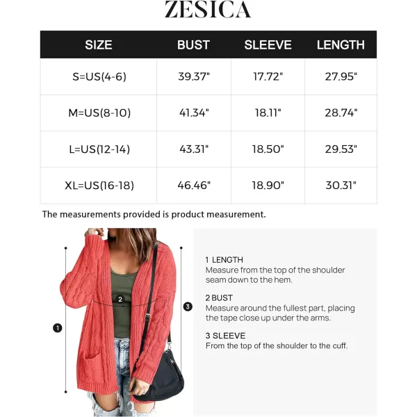 imageZESICA Womens 2023 Fall Winter Chunky Cable Knit Open Front Sweater Long Sleeve Casual Loose Cardigan Outerwear CoatsWatermelon