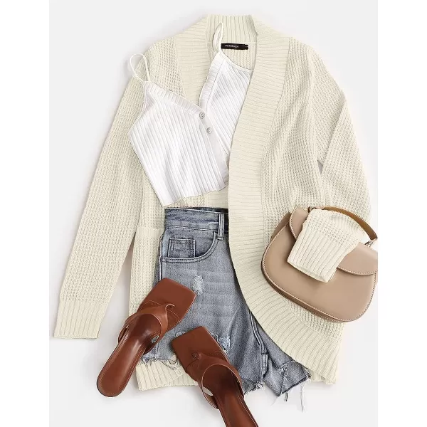 imageZESICA Womens 2023 Fall Winter Long Sleeve Open Front Casual Lightweight Soft Knit Cardigan Sweater OuterwearApricot