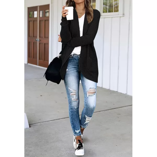imageZESICA Womens 2023 Fall Winter Long Sleeve Open Front Casual Lightweight Soft Knit Cardigan Sweater OuterwearBlack