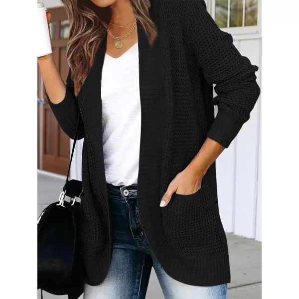imageZESICA Womens 2023 Fall Winter Long Sleeve Open Front Casual Lightweight Soft Knit Cardigan Sweater OuterwearBlack