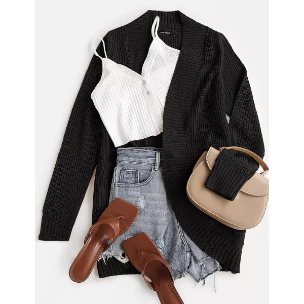 imageZESICA Womens 2023 Fall Winter Long Sleeve Open Front Casual Lightweight Soft Knit Cardigan Sweater OuterwearBlack