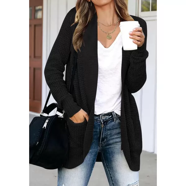 imageZESICA Womens 2023 Fall Winter Long Sleeve Open Front Casual Lightweight Soft Knit Cardigan Sweater OuterwearBlack