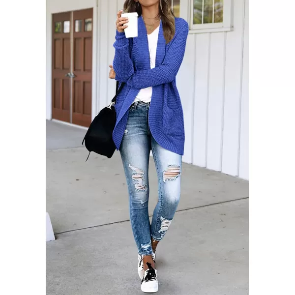 imageZESICA Womens 2023 Fall Winter Long Sleeve Open Front Casual Lightweight Soft Knit Cardigan Sweater OuterwearBlue