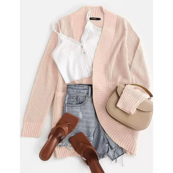 imageZESICA Womens 2023 Fall Winter Long Sleeve Open Front Casual Lightweight Soft Knit Cardigan Sweater OuterwearBlush