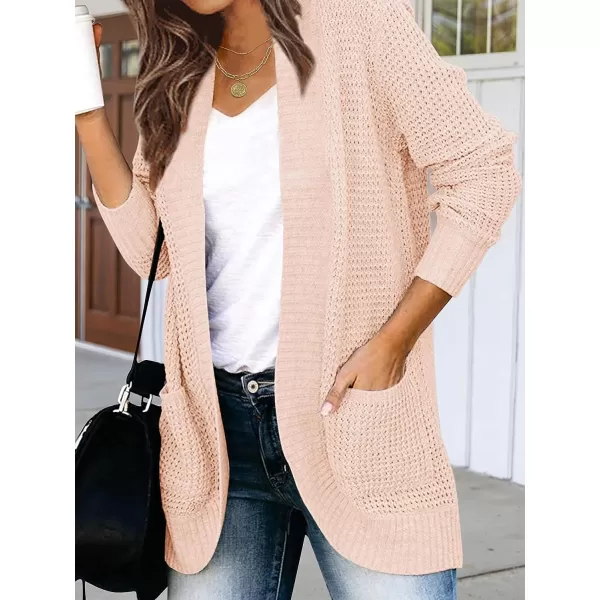 imageZESICA Womens 2023 Fall Winter Long Sleeve Open Front Casual Lightweight Soft Knit Cardigan Sweater OuterwearBlush
