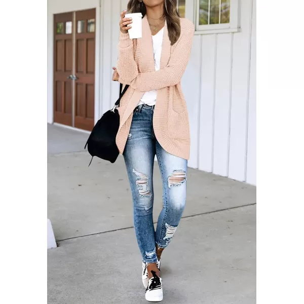 imageZESICA Womens 2023 Fall Winter Long Sleeve Open Front Casual Lightweight Soft Knit Cardigan Sweater OuterwearBlush
