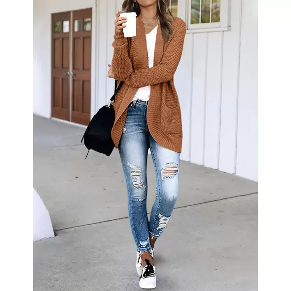 imageZESICA Womens 2023 Fall Winter Long Sleeve Open Front Casual Lightweight Soft Knit Cardigan Sweater OuterwearBrown