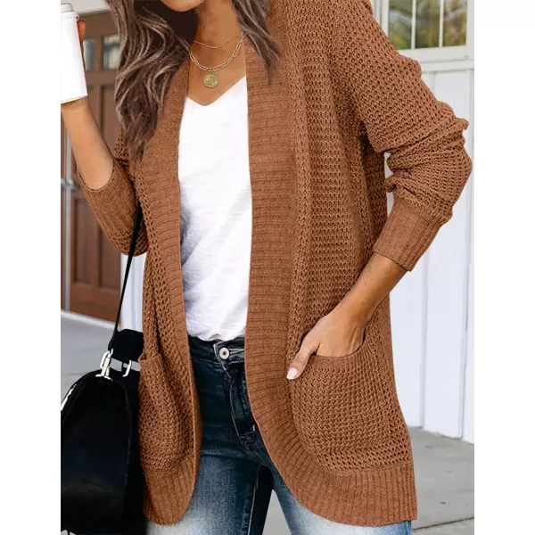 imageZESICA Womens 2023 Fall Winter Long Sleeve Open Front Casual Lightweight Soft Knit Cardigan Sweater OuterwearBrown