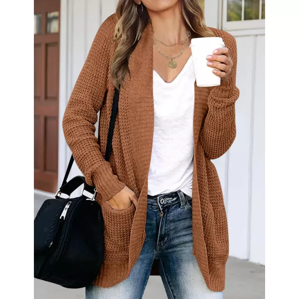 imageZESICA Womens 2023 Fall Winter Long Sleeve Open Front Casual Lightweight Soft Knit Cardigan Sweater OuterwearBrown
