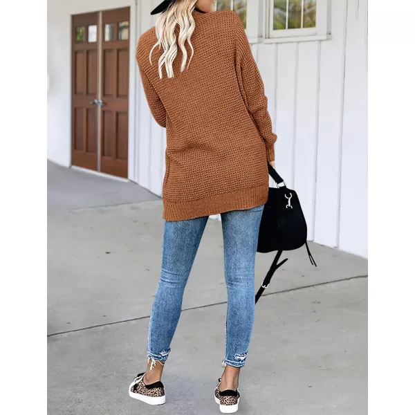 imageZESICA Womens 2023 Fall Winter Long Sleeve Open Front Casual Lightweight Soft Knit Cardigan Sweater OuterwearBrown