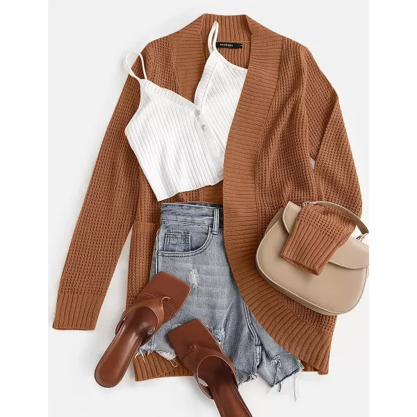 imageZESICA Womens 2023 Fall Winter Long Sleeve Open Front Casual Lightweight Soft Knit Cardigan Sweater OuterwearBrown