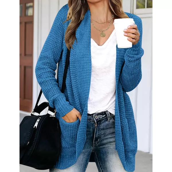 imageZESICA Womens 2023 Fall Winter Long Sleeve Open Front Casual Lightweight Soft Knit Cardigan Sweater OuterwearCobaltblue