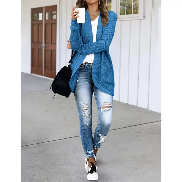 imageZESICA Womens 2023 Fall Winter Long Sleeve Open Front Casual Lightweight Soft Knit Cardigan Sweater OuterwearCobaltblue