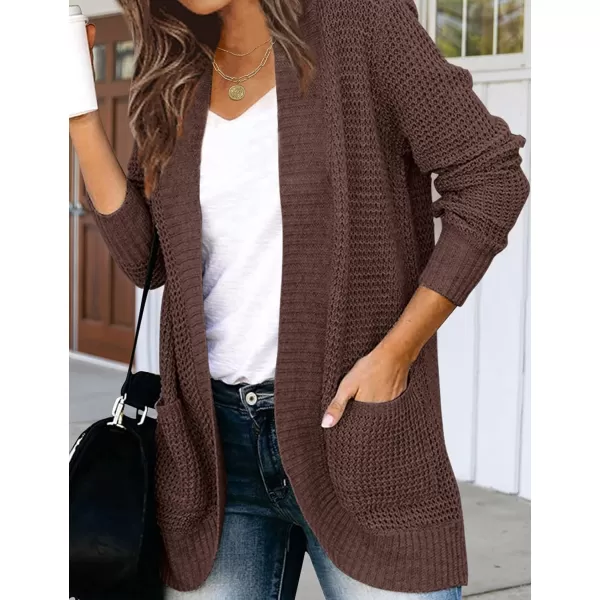 imageZESICA Womens 2023 Fall Winter Long Sleeve Open Front Casual Lightweight Soft Knit Cardigan Sweater OuterwearCoffee