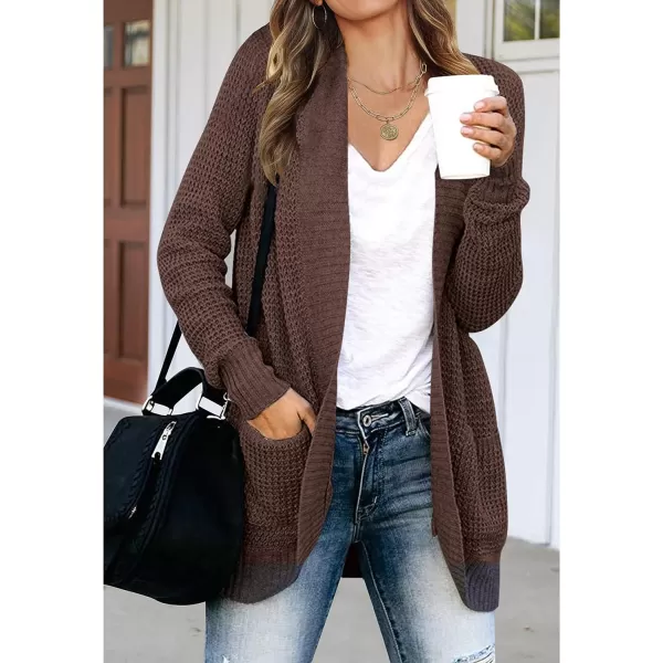 imageZESICA Womens 2023 Fall Winter Long Sleeve Open Front Casual Lightweight Soft Knit Cardigan Sweater OuterwearCoffee