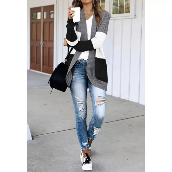 imageZESICA Womens 2023 Fall Winter Long Sleeve Open Front Casual Lightweight Soft Knit Cardigan Sweater OuterwearContrastblack