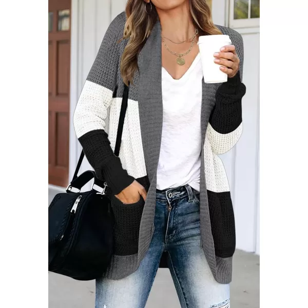imageZESICA Womens 2023 Fall Winter Long Sleeve Open Front Casual Lightweight Soft Knit Cardigan Sweater OuterwearContrastblack