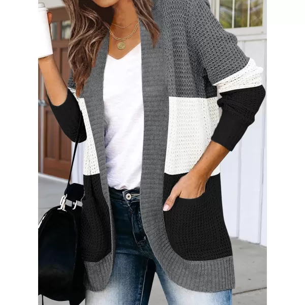 imageZESICA Womens 2023 Fall Winter Long Sleeve Open Front Casual Lightweight Soft Knit Cardigan Sweater OuterwearContrastblack