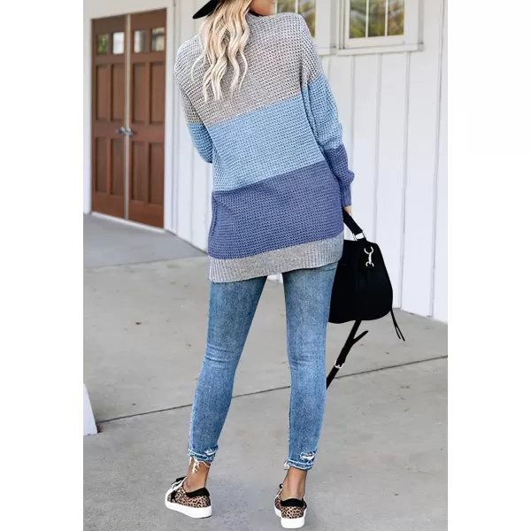 imageZESICA Womens 2023 Fall Winter Long Sleeve Open Front Casual Lightweight Soft Knit Cardigan Sweater OuterwearContrastblue
