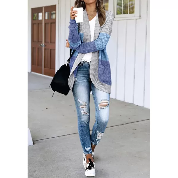 imageZESICA Womens 2023 Fall Winter Long Sleeve Open Front Casual Lightweight Soft Knit Cardigan Sweater OuterwearContrastblue