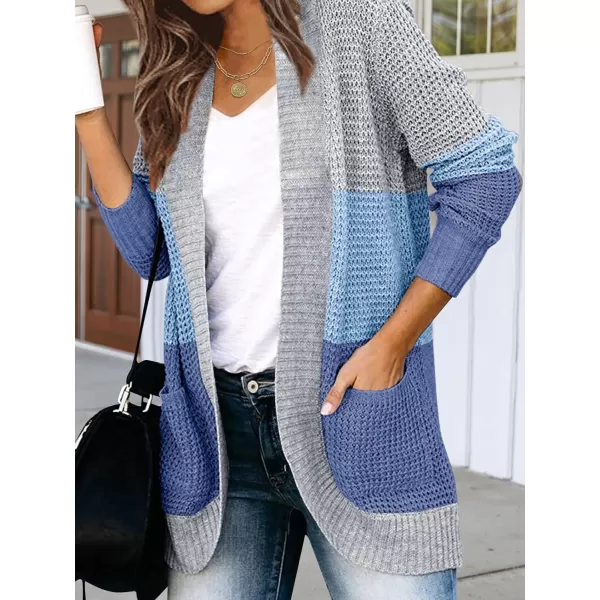 imageZESICA Womens 2023 Fall Winter Long Sleeve Open Front Casual Lightweight Soft Knit Cardigan Sweater OuterwearContrastblue