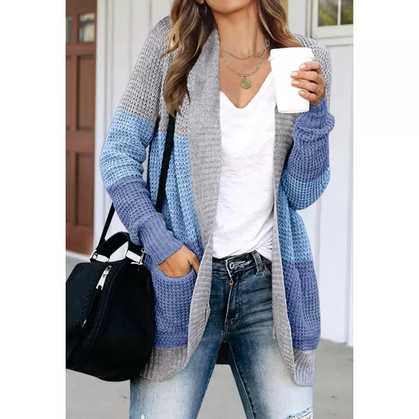 imageZESICA Womens 2023 Fall Winter Long Sleeve Open Front Casual Lightweight Soft Knit Cardigan Sweater OuterwearContrastblue