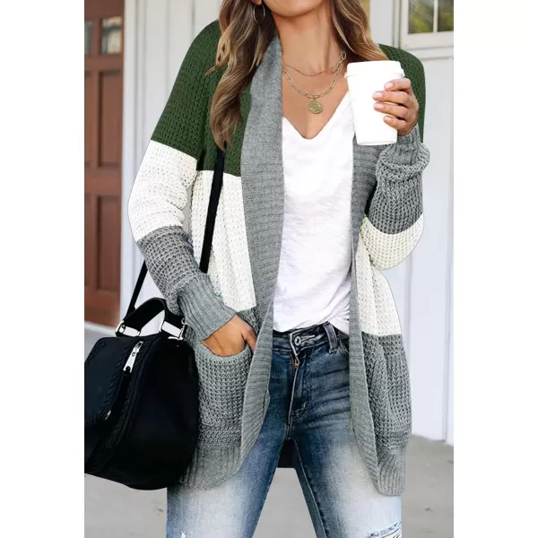 imageZESICA Womens 2023 Fall Winter Long Sleeve Open Front Casual Lightweight Soft Knit Cardigan Sweater OuterwearContrastgreen