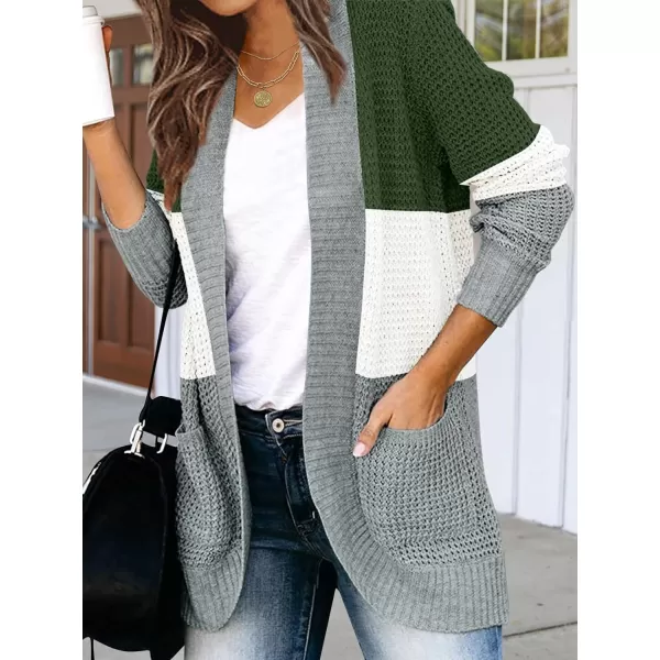 imageZESICA Womens 2023 Fall Winter Long Sleeve Open Front Casual Lightweight Soft Knit Cardigan Sweater OuterwearContrastgreen