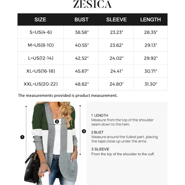 imageZESICA Womens 2023 Fall Winter Long Sleeve Open Front Casual Lightweight Soft Knit Cardigan Sweater OuterwearContrastgreen