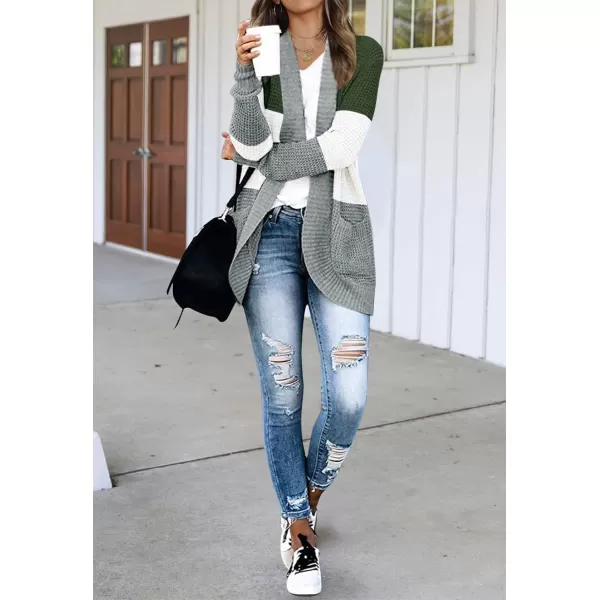 imageZESICA Womens 2023 Fall Winter Long Sleeve Open Front Casual Lightweight Soft Knit Cardigan Sweater OuterwearContrastgreen