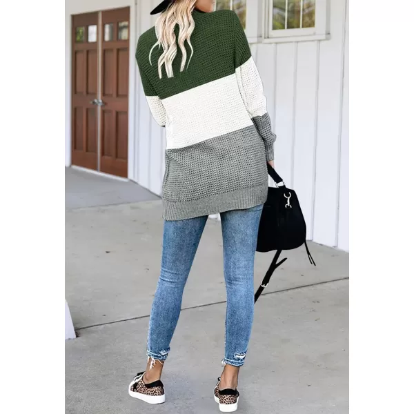 imageZESICA Womens 2023 Fall Winter Long Sleeve Open Front Casual Lightweight Soft Knit Cardigan Sweater OuterwearContrastgreen