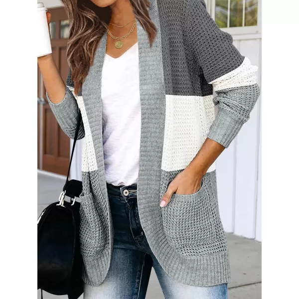 imageZESICA Womens 2023 Fall Winter Long Sleeve Open Front Casual Lightweight Soft Knit Cardigan Sweater OuterwearContrastgrey