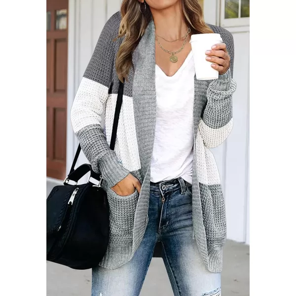 imageZESICA Womens 2023 Fall Winter Long Sleeve Open Front Casual Lightweight Soft Knit Cardigan Sweater OuterwearContrastgrey