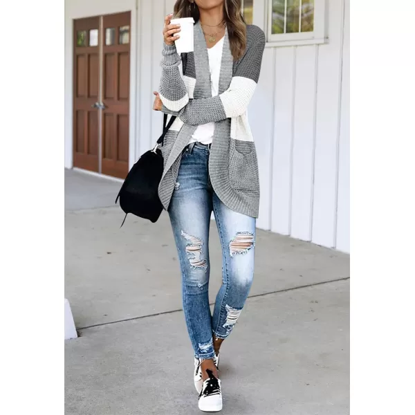 imageZESICA Womens 2023 Fall Winter Long Sleeve Open Front Casual Lightweight Soft Knit Cardigan Sweater OuterwearContrastgrey