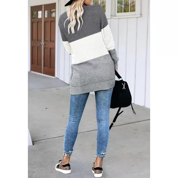imageZESICA Womens 2023 Fall Winter Long Sleeve Open Front Casual Lightweight Soft Knit Cardigan Sweater OuterwearContrastgrey
