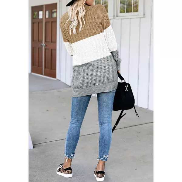imageZESICA Womens 2023 Fall Winter Long Sleeve Open Front Casual Lightweight Soft Knit Cardigan Sweater OuterwearContrastkhaki