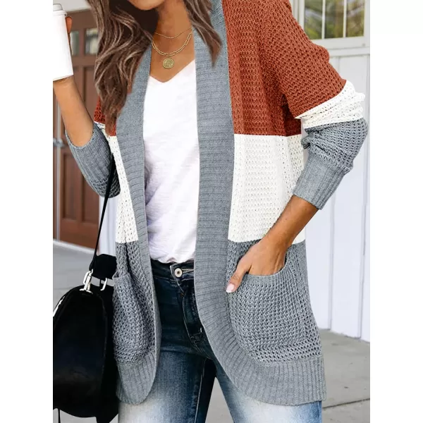 imageZESICA Womens 2023 Fall Winter Long Sleeve Open Front Casual Lightweight Soft Knit Cardigan Sweater OuterwearContrastorange