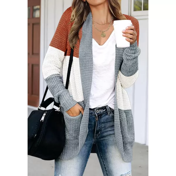 imageZESICA Womens 2023 Fall Winter Long Sleeve Open Front Casual Lightweight Soft Knit Cardigan Sweater OuterwearContrastorange