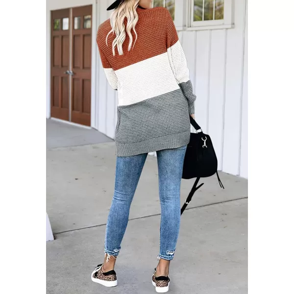 imageZESICA Womens 2023 Fall Winter Long Sleeve Open Front Casual Lightweight Soft Knit Cardigan Sweater OuterwearContrastorange