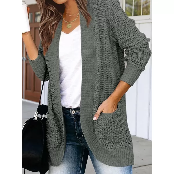 imageZESICA Womens 2023 Fall Winter Long Sleeve Open Front Casual Lightweight Soft Knit Cardigan Sweater OuterwearDarkgrey