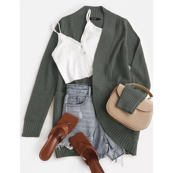 imageZESICA Womens 2023 Fall Winter Long Sleeve Open Front Casual Lightweight Soft Knit Cardigan Sweater OuterwearDarkgrey