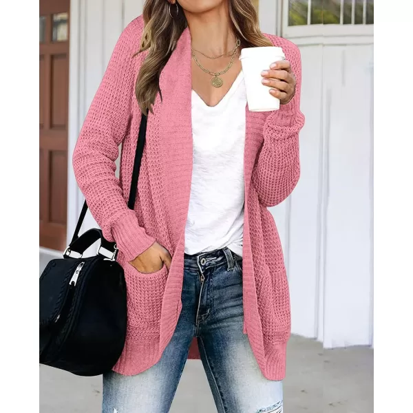 imageZESICA Womens 2023 Fall Winter Long Sleeve Open Front Casual Lightweight Soft Knit Cardigan Sweater OuterwearDarkpink