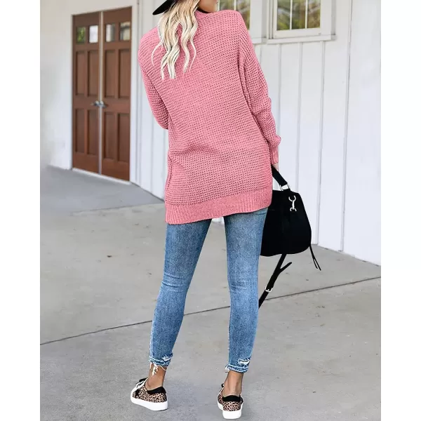 imageZESICA Womens 2023 Fall Winter Long Sleeve Open Front Casual Lightweight Soft Knit Cardigan Sweater OuterwearDarkpink