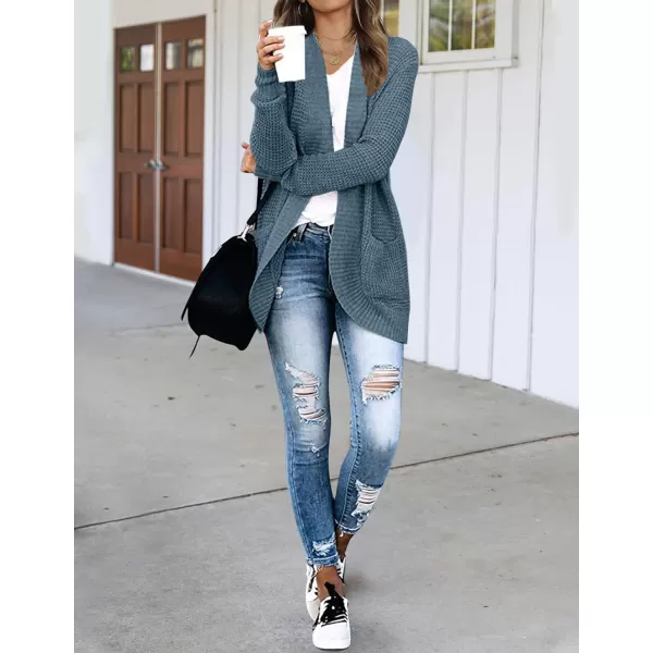 imageZESICA Womens 2023 Fall Winter Long Sleeve Open Front Casual Lightweight Soft Knit Cardigan Sweater OuterwearDustyblue