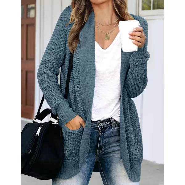 imageZESICA Womens 2023 Fall Winter Long Sleeve Open Front Casual Lightweight Soft Knit Cardigan Sweater OuterwearDustyblue